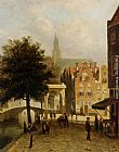 Street in The Old Town Paintings - Villagers in the Streets of a Dutch Town by Johannes Frederik Hulk